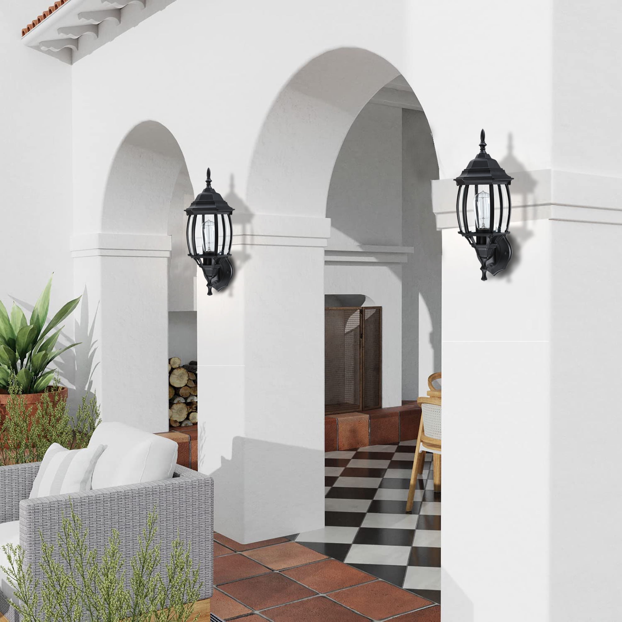 16.85" Black Outdoor Porch Light Fixture Wall Mount Outdoor Wall Light for House, Garage, Hallway E26 Base