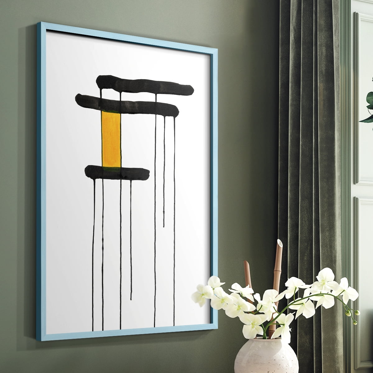 Golden Waterfall I in Blue Solid Wood 8 x 10 Framed Print
