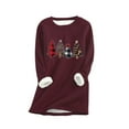 thumbnail image 3 of Jinhomg Holiday Fleece Lined Sweatshirt for Women Christmas Cute Plaid Tree Loungewear Winter Soft Comfy Long Sleeve Crewneck Tunic Tops Fall Saving Watermelon Red S, 3 of 7