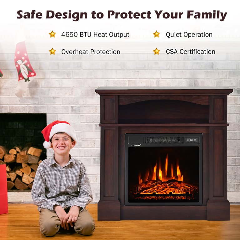Costway 32'' 1400W Electric Fireplace Mantel TV Stand Space Heater W/ Shelf  Natural - Walmart.com