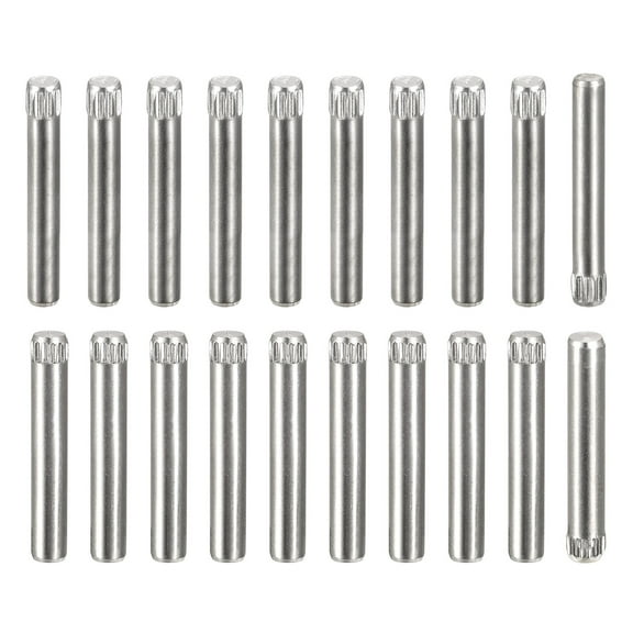 304 Stainless Steel Dowel Pins, 20Pack 3.1x3mm and 20Pack 4.1x3mm Knurled Head Flat Chamfered End Dowel Pins