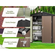 6x4 FT Storage Shed, Tool Shed with Sloping Roof and Lockable Door with Doors, Brown