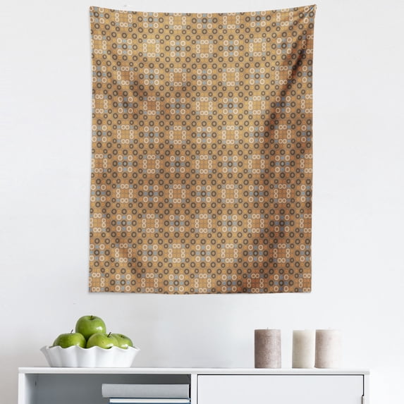 Abstract Tapestry, Earth Toned Retro Circles Diagonal Ring Rounds Repetitive Pattern, Fabric Wall Hanging Decor for Bedroom Living Room Dorm, 5 Sizes, Pale Caramel and Dark Taupe, by Ambesonne