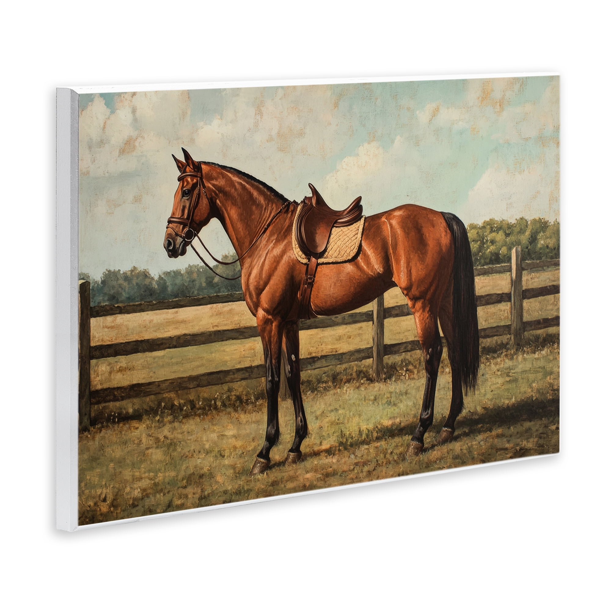 Stupell Industries Chocolate Stag Saddled in Pasture Wall Plaque Art, design by Petal Prints Design