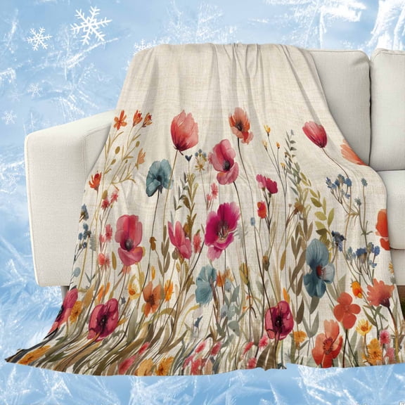 Pink Orange Teal Spring Floral Cooling Blanket,Lightweight Summer Throw Blanket with Double Sided Cold Effect,Watercolor Botanical Summer Flowers Picnic Blankets Bed Sheet for Hot Sleepers 60"x80"