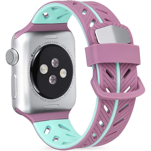 iWatch Bands Two-Tone Soft Silicone Sports Replacement Wrist Strap Compatible with Apple Watch (Pink Blue 42/44 mm)