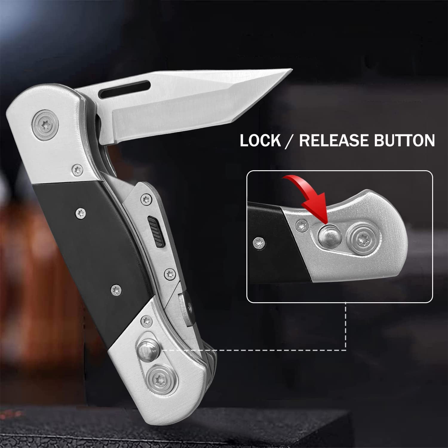 Folding Utility Knife with Sheath and 10 Razor Blades, Heavy Duty Box Cutter Knife with Dual Blades, Construction Knifes Electrician Knife for Carpet Cardboard Work, Pocket Knives Set Gift for Men