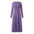 thumbnail image 4 of Tdoqot Womens Wedding Guest Dresses- Casual Elegant Ribbed Knit Crewneck Long Sleeve Spring Maxi Dresses Purple Size XL, 4 of 7