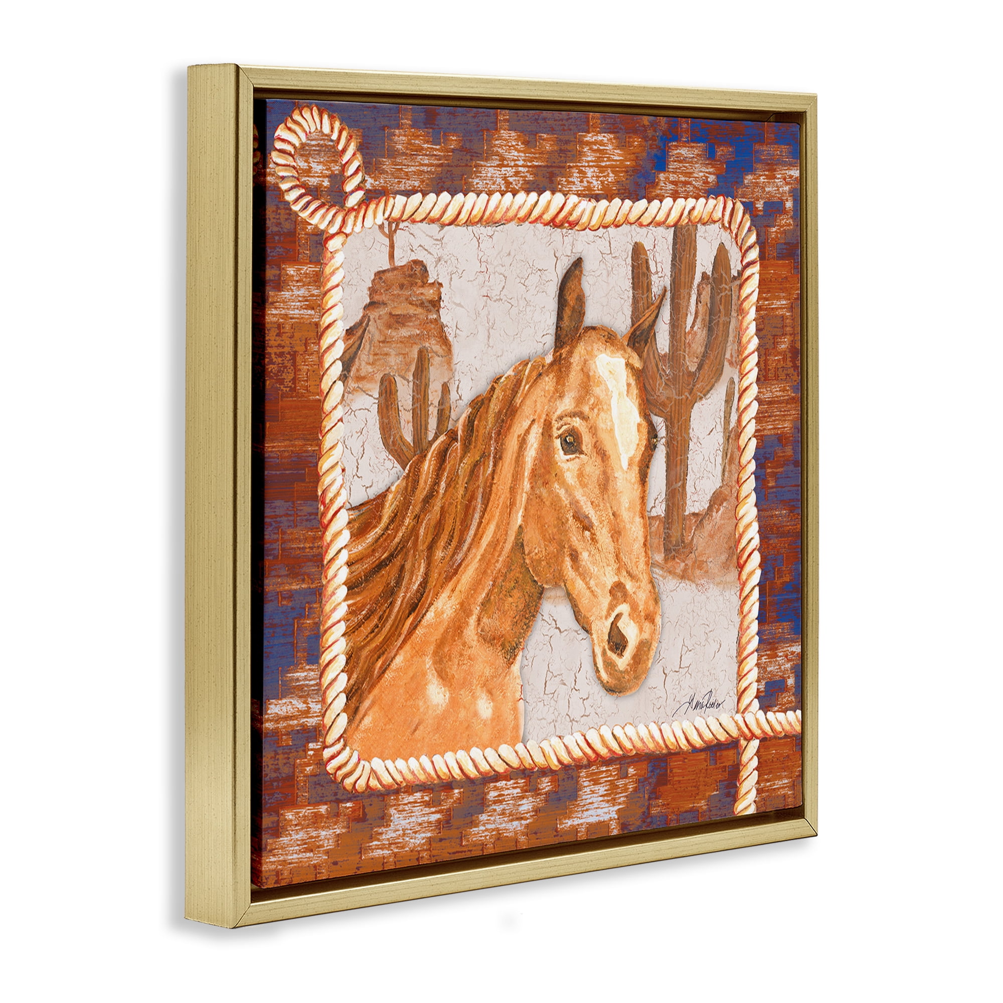 Stupell Industries Western Desert Horse Landscape Painting Gold Floater Framed Canvas Art Print Wall Art, 25 x 25