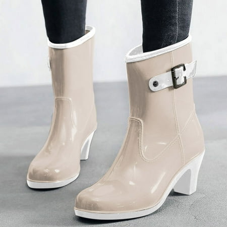 

ZMHEGW Women Boots Outdoor Style Punk Water Nonslip Mid Rain Rubber Boots Shoes