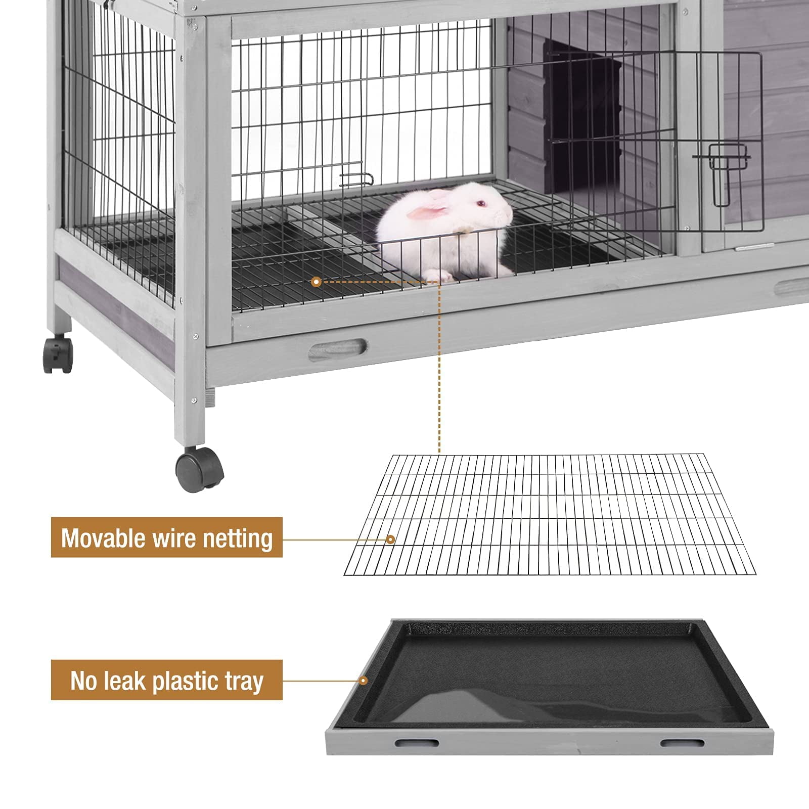 BUTINGLALE Rabbit Hutch Indoor Outdoor Rabbit Cage Bunny Cage with Run,No Leak Pull Out Tray,Wire Fence