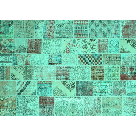 Ahgly Company Machine Washable Indoor Rectangle Patchwork Turquoise Blue Transitional Area Rugs, 7' x 9'