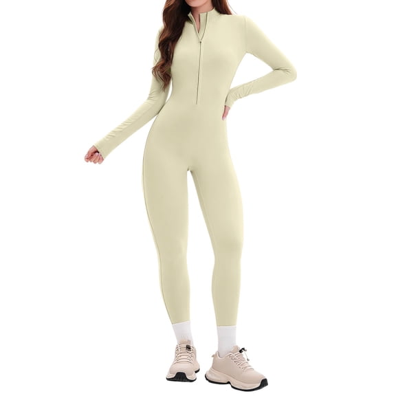 Women Long Sleeve Workout Jumpsuit Zip Up Romper Bottom Pants Bodysuit Bodycon Sexy One Piece