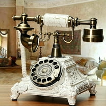 Fichiouy Antique European Style Old Fashioned Rotary Dial Phone Handset Telephone White