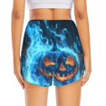 thumbnail image 4 of Running Shorts for Women, Halloween Pumpkin Ghost Blue Flame Workout Athletic Shorts with Pockets, Lounge Yoga Shorts Women, 4 of 7