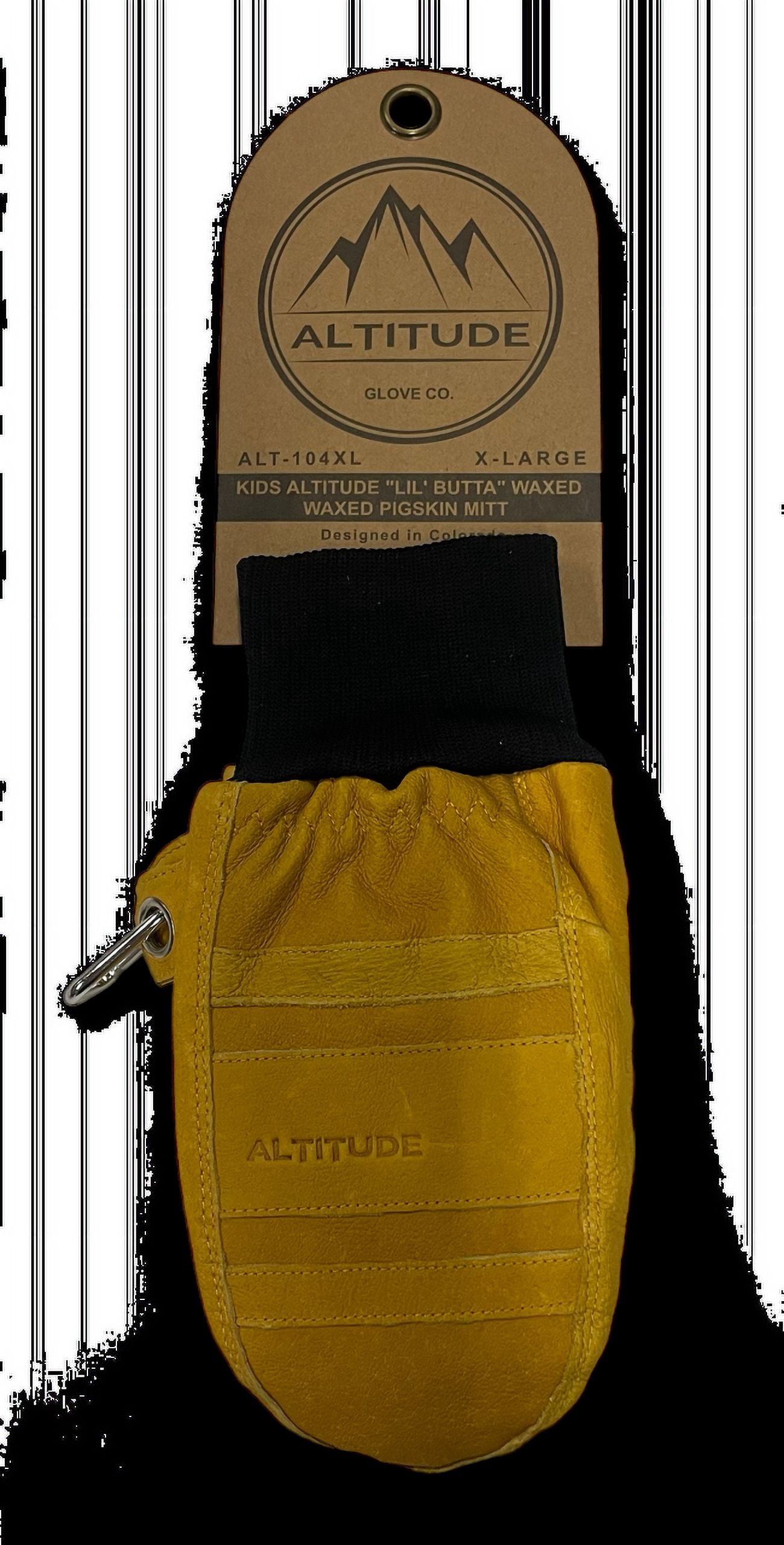 KIDS ALTITUDE “LIL’ BUTTA” WAXED PIGSKIN LEATHER FLYLOW SKI SNOWBOARD MITTENS (SMALL) 4.5" CIRCUMFERENCE
