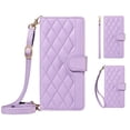 thumbnail image 4 of For Samsung Galaxy A37 5G Wallet Grid Texture Magnetic Flip Cover Card Holder & Bills Slot, Soft PU Leather Magnetic For Women Wallet Case With Detachable Shoulder Strap And Wrist Strap,Purple, 4 of 9