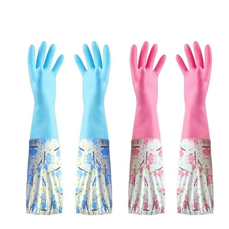 Reusable 2 Pairs Rubber Cleaning Gloves, Household Flock Lined Dishwashing Gloves, Non-Slip Waterproof Kitchen Latex Gloves(Contain Cotton) (Best Cotton Lined Rubber Gloves)