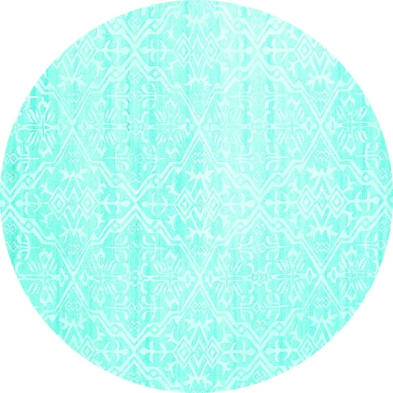 Ahgly Company Machine Washable Indoor Round Solid Turquoise Blue Modern Area Rugs, 5' Round