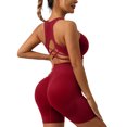 thumbnail image 2 of Two Piece Workout Sets For Women Tank Top Matching High Waist Booty Lifting Shorts Gym Yoga Active Wear Outfits,Quick Dry(Wine,L), 2 of 5