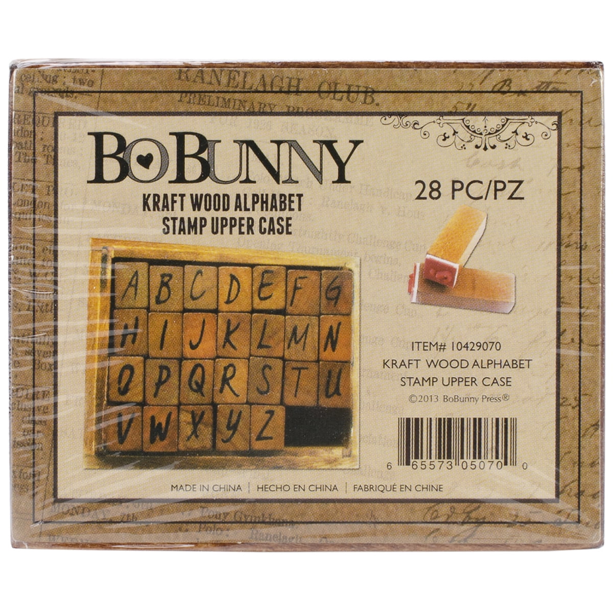 Kraft Wood Alphabet StampsUpper Case, Pk 1, BoBunny