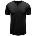thumbnail image 2 of DDAPJ pyju Mens Cotton Henley Shirts Short Sleeve Crewneck Button T-shirt Solid Color Collarless Casual Workout Tee Lightweight Summer Basic Tees Black L, 2 of 7