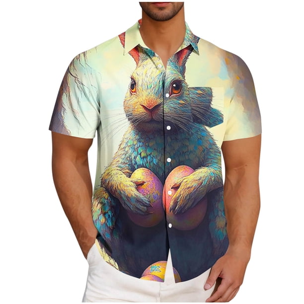 Blusa y camisa de manga corta con cuello vuelto para hombre, blusa informal de moda con cuello vuelto, blusa estampada de manga corta con botones, blusa de poliéster para hombre