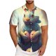 thumbnail image 1 of Blusa y camisa de manga corta con cuello vuelto para hombre, blusa informal de moda con cuello vuelto, blusa estampada de manga corta con botones, blusa de poliéster para hombre, 1 of 5