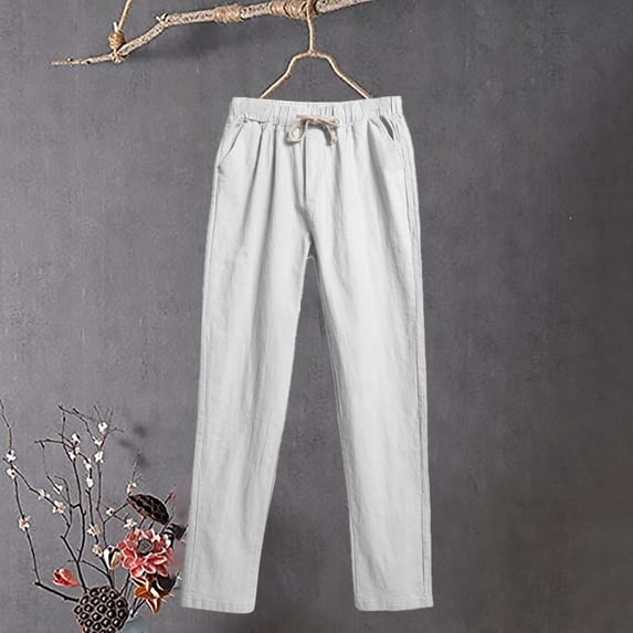 Akiihool Work Pants for Women Plus Size Womens Fashion Casual Drawstring Elastic Waist Jogging Jogger Pants with Pockets (White,S)