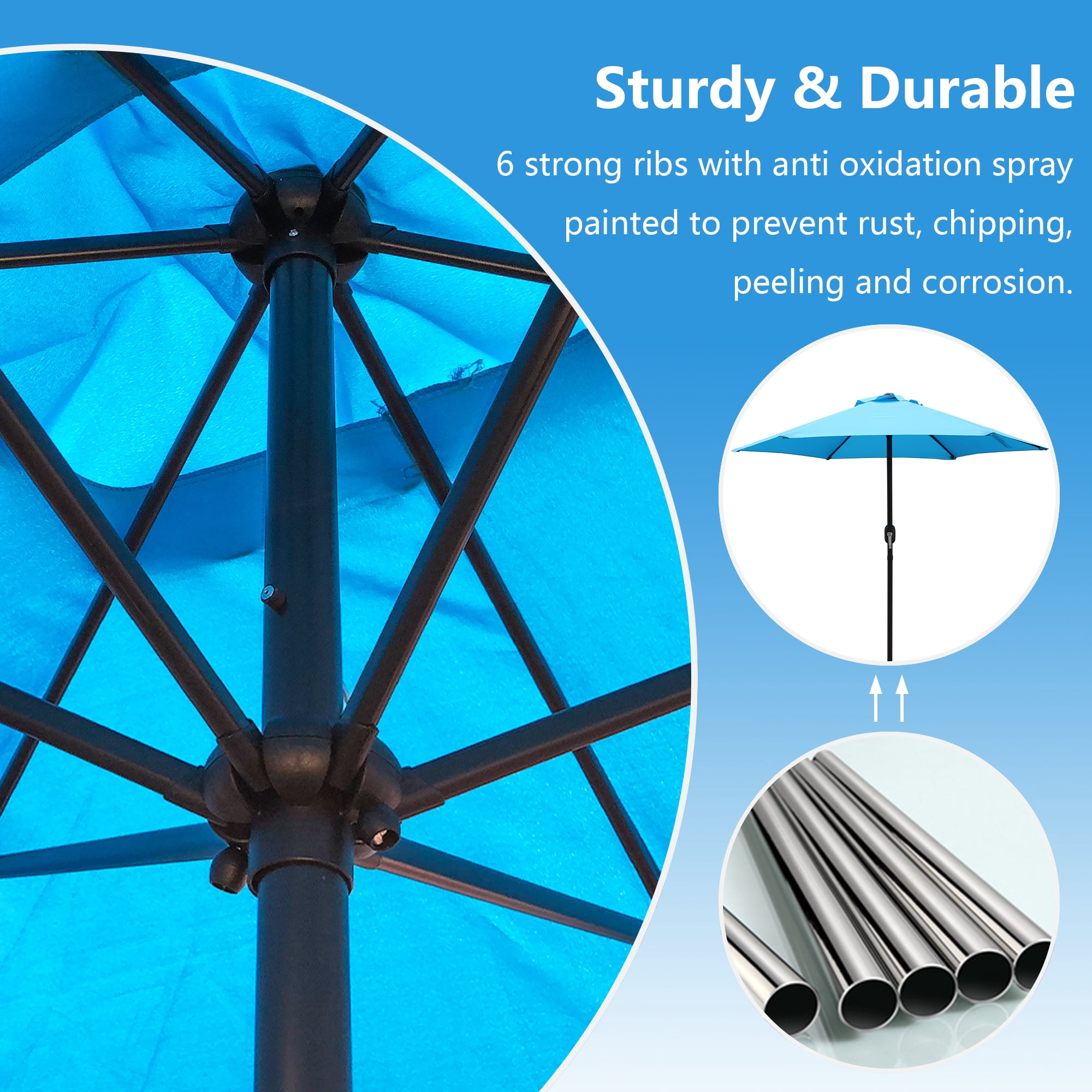 Abble 7.5ft Patio Umbrella with Crank Handle Outdoor Market Umbrella with 6 Sturdy Umbrella Ribs Waterproof for Garden Deck Backyard Pool, Aqua