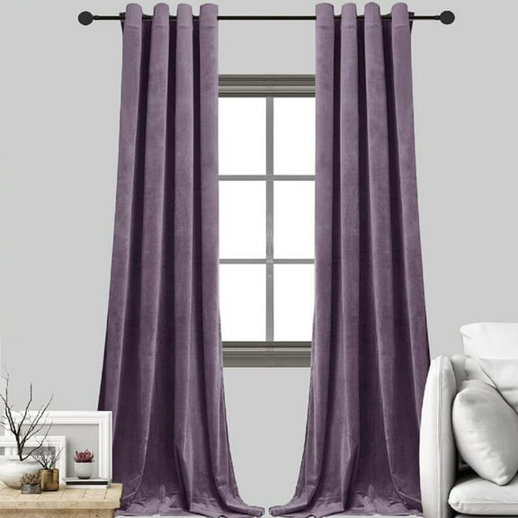 Wisewater 2 Panels Velvet Curtains Grommet Curtains ,Patio Door Drapes, Light Blocking Curtain,Blackout Curtains, Purple, 52x96 inch