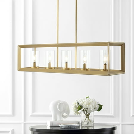 

JONATHAN Y Anna Linear Metal/Glass LED Pendant Oil Rubbed Bronze by JONATHAN Y Brass Gold Clear
