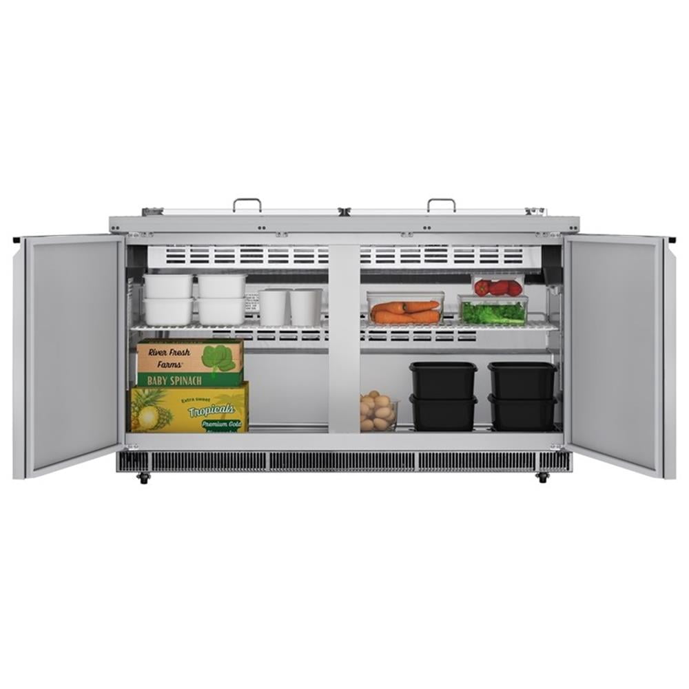 Pemberly Row 60" Commercial Refrigerated Prep Station Cold Table Refrigerator
