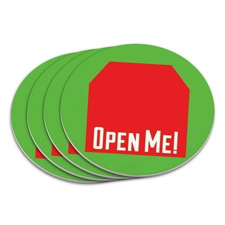 

Open Me Tag Design Red Birthdays Christmas Coaster Set