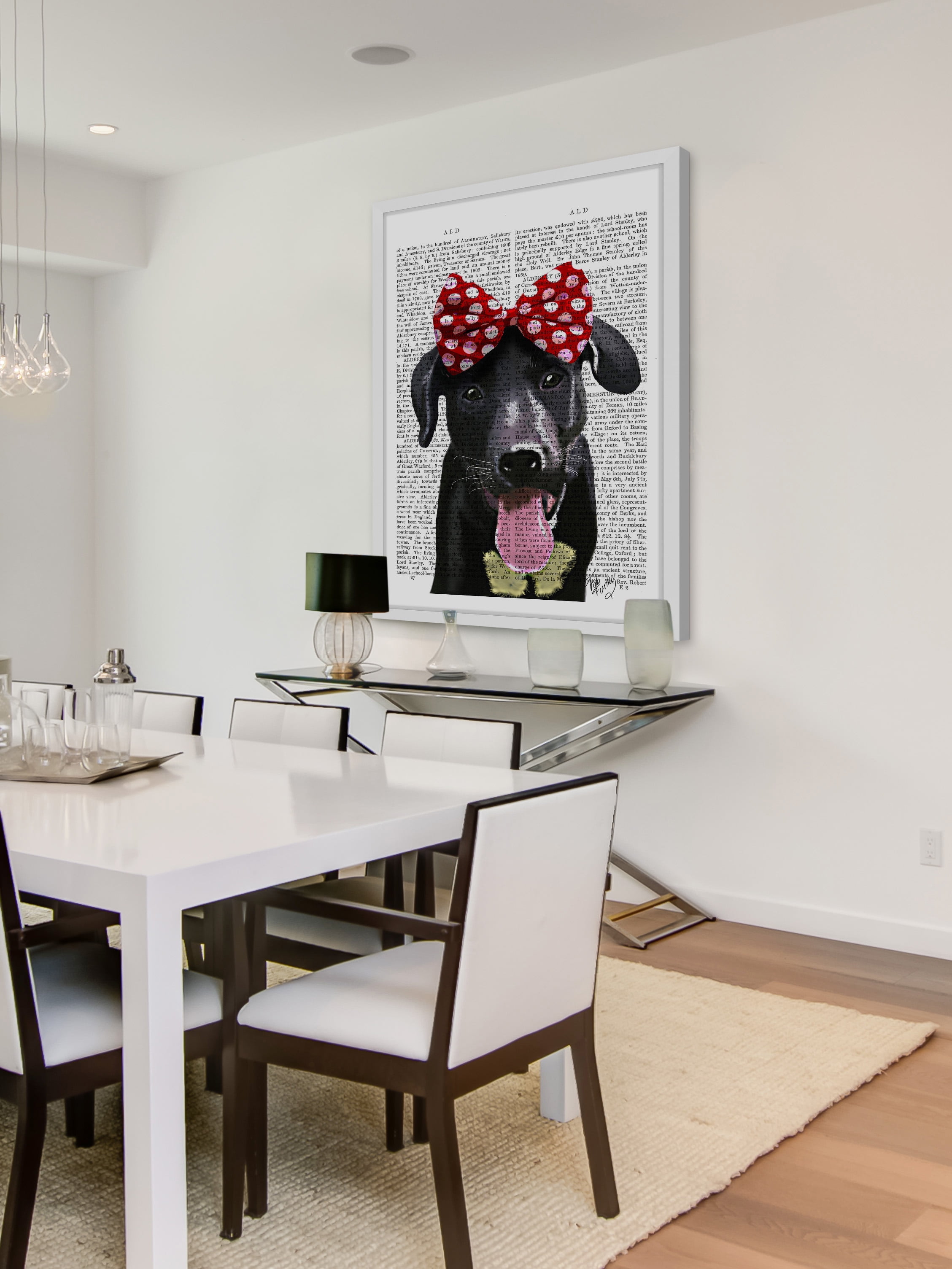 "Black Lab with Red Bow" Framed Painting Print
