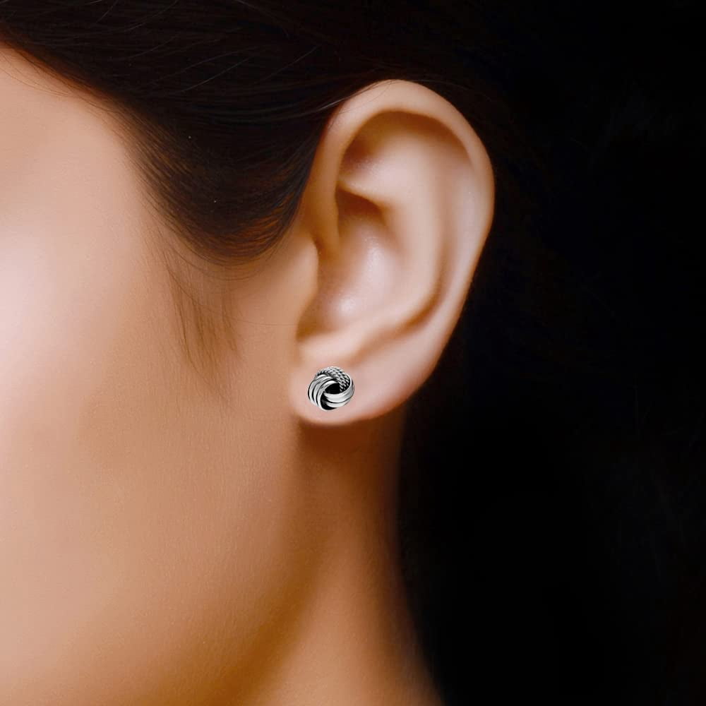 LeCalla 925 Sterling Silver Hypoallergenic Rhodium-Plated Italian Design Love Knot Stud Earrings Jewelry for Women and Teen 10MM