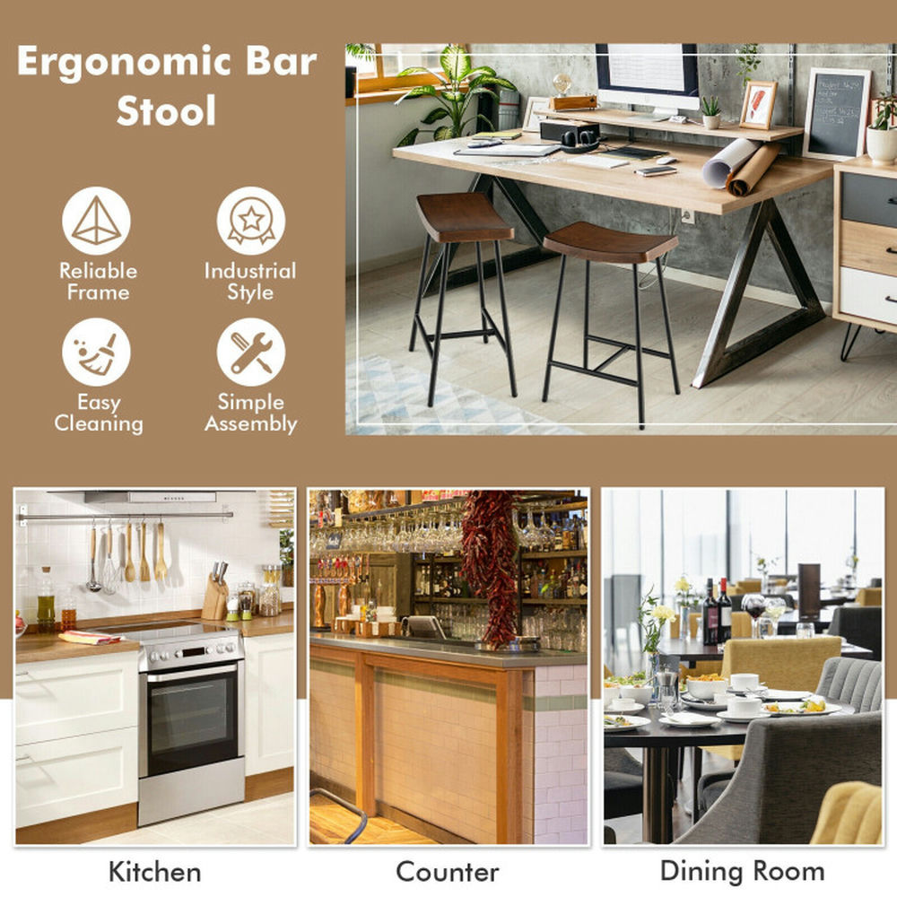 Demi Bonn 24"dustrial Saddle Bar Stool with Metal Legs and Adjustable Foot Pads, Modern Dining Chair, Brown