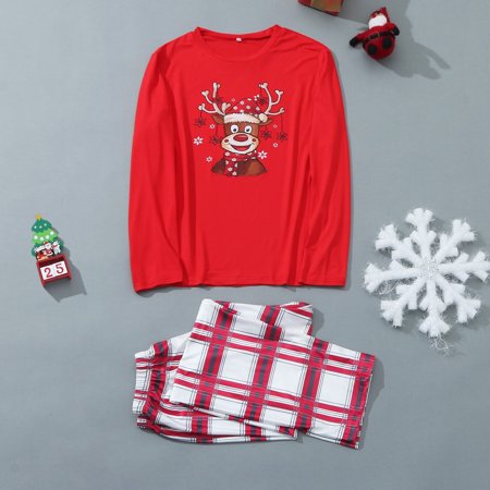 

Christmas Gifts Parent-Child Warm Christmas Set Plaid Printed Home Wear Pajamas Two-Piece Dad Set Polyester Red 2Xl