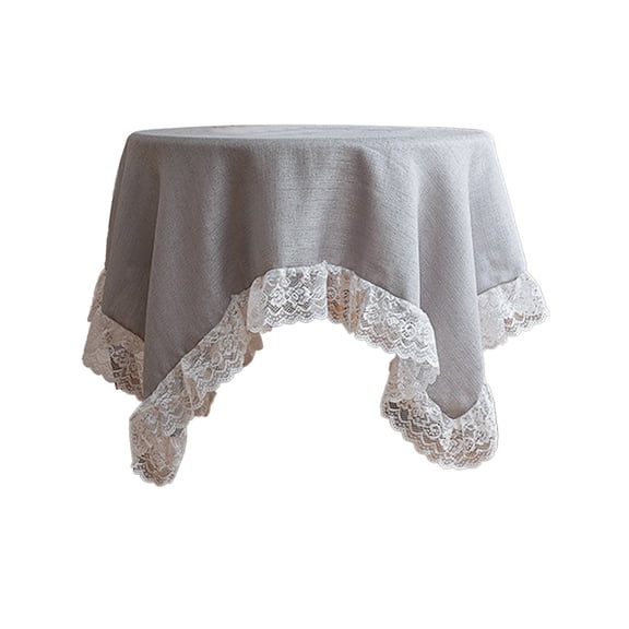 Linen Look Round Tablecloth With Lace Trim Fresh Elegant Design For Dining Table Home Decor Simple Solid Color Table Cover For Kitchen Living Room Table Setting