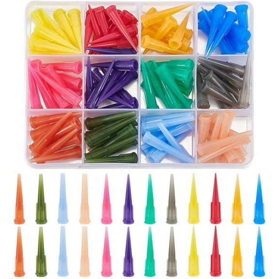 120Pcs Blunt Plastic Tapered Tip Plastic Dispensing Needle Tips with 12 Mixed Size