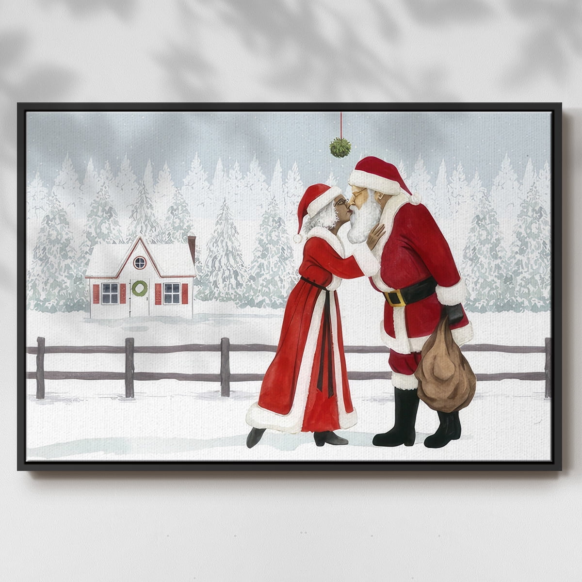 Christmas Love Collection A - Framed Gallery Wrapped Holiday Canvas - 25 x 37 - Black Frame