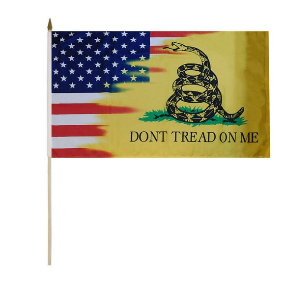 USA Gadsden Don't Tread On Me Combo 100D 12x18 12"x18" Stick Flag 30" Wood Staff