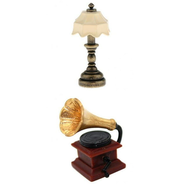 Lámpara De Escritorio En Miniatura Para Casa De Muñecas 1/12 Y Modelo De Fonógrafo Sunnimix Casa de muñecas con lámpara en miniatura