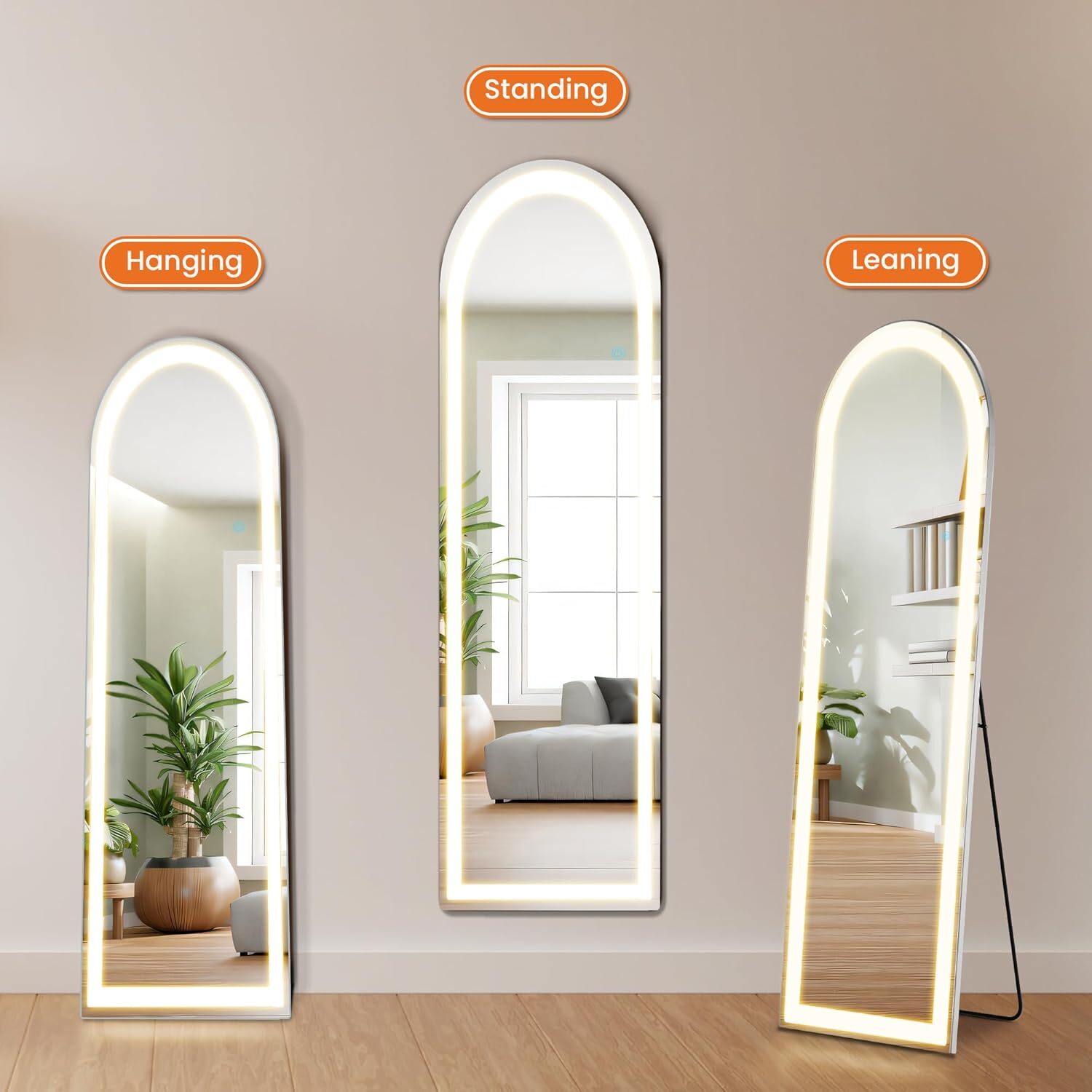 Lumora 21"x64" LED Arched Full Length Mirror Floor Mirror with Dimming & 3 Color Lighting
