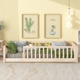 thumbnail image 2 of Miniyam Wood Twin Size Floor Bed with Safety Guardrails, Montessori Bed for Toddler, Natural, 2 of 8