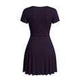 thumbnail image 4 of ClodeEU Women's V Neck Front Tie Short Sleeve Mini Dress,Casual Slim Waist Flared A Line Party Sundress Purple,Women's Plus M, 4 of 8