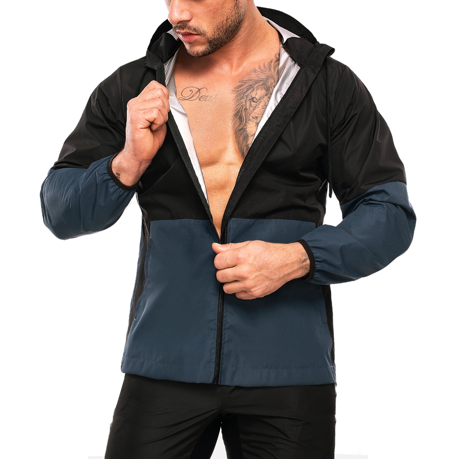 Nebility Sauna Sweat Jacket for Men Workout Sweat Suit Sauna Suit for Men Sweat Sauna Jacket Gym(Blue Large), Men's
