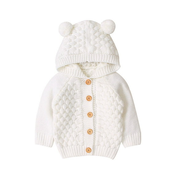 Glisme Knit Sweater For Girls Winter Thermal Hooded Coat&Jacket Outwear Fashion Top Clothes Beige , 3-6 Months