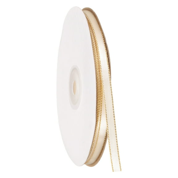 Uxcell White Satin Ribbon with Gold Edge, 1/4 Inch x 50 Yards Double Face Ribbons for Crafts