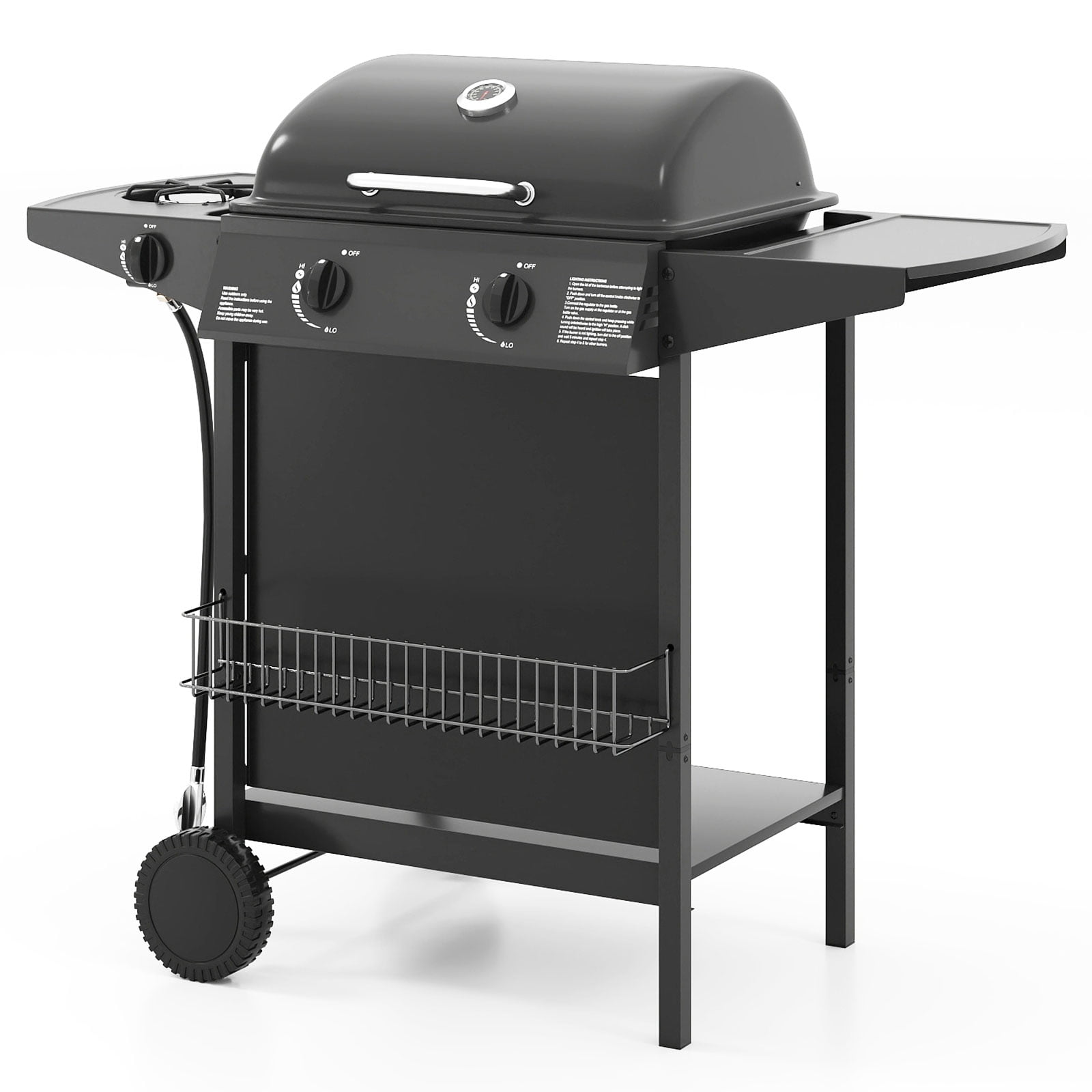 Gymax 30000 BTU Outdoor Cooking Grill w/Storage Shelves & Porcelain-Enameled Grates